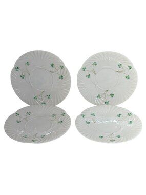 4 Belleek Ireland Shamrock Shell Harp Salad Plates 5th Mark 1955 - 1965 8"